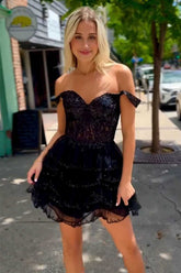 Sparkly Off the Shoulder Sheath Short Homecoming Dress-27dress